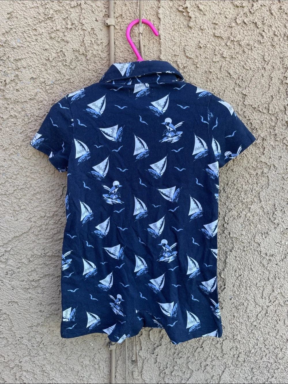 Ralph Lauren Navy and White Sailboat Polo Romper Shorts Jon Jon